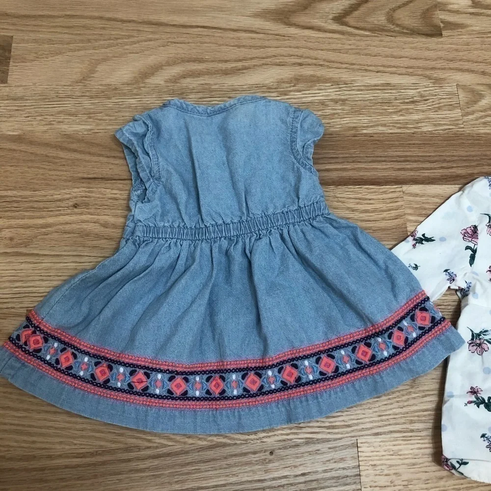 Carter’s Bundle Denim Embroidered Dress 3 mos Baby Girl Long Sleeve Boho Top